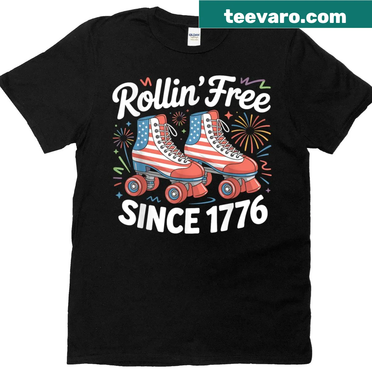 Vintage-style 4th of July shirt with 'Rollin Free Since 1776' — on a men's t-shirt