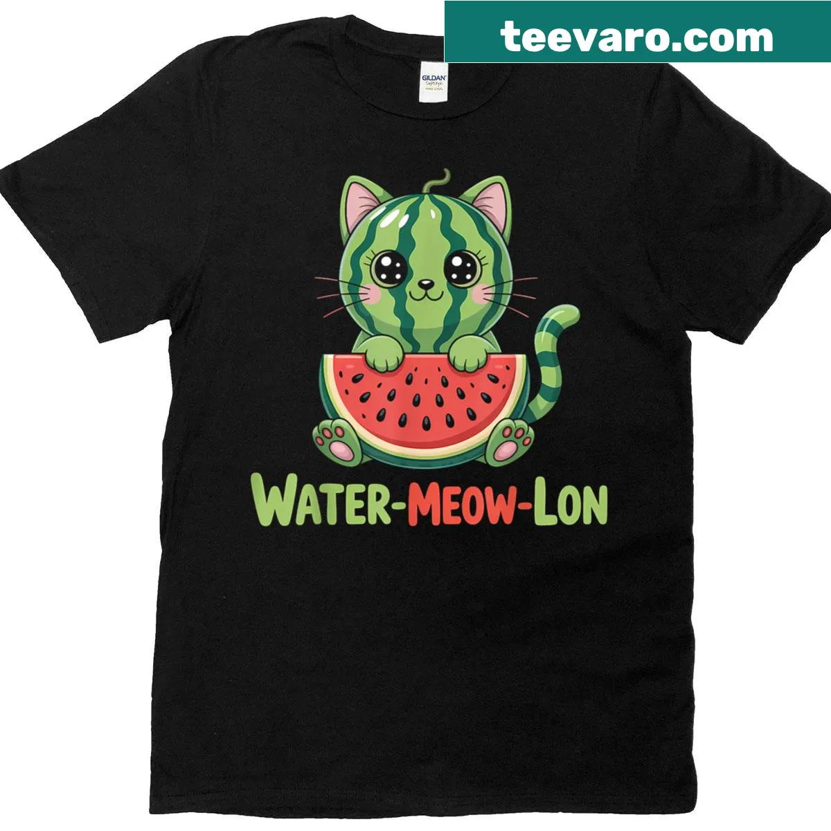 Kawaii cat t-shirt featuring watermelon and a cute pun design — on a men's t-shirt