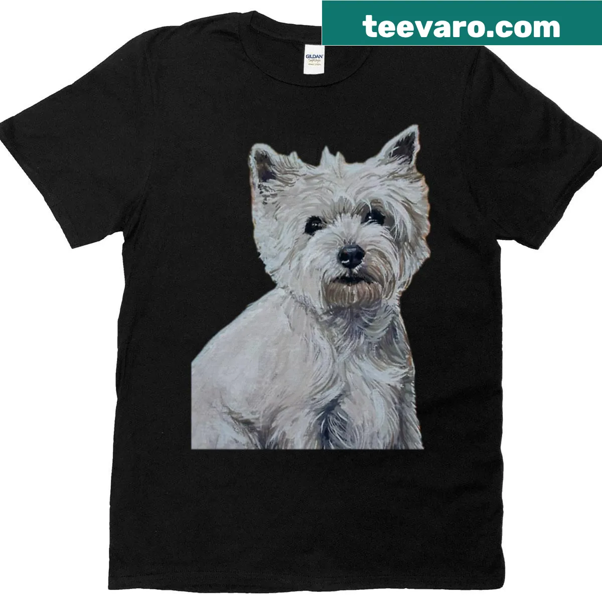 Illustrated portrait of a Westie on a t-shirt — on a men's t-shirt