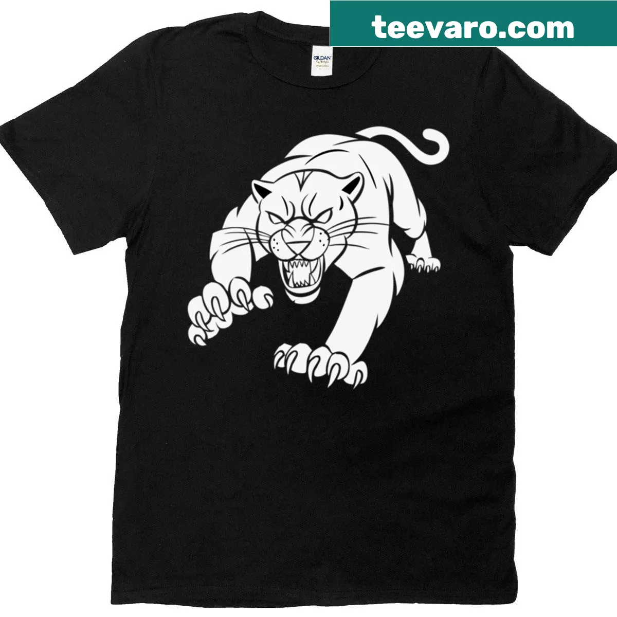 Illustration of a white panther on a transparent background — on a men's t-shirt
