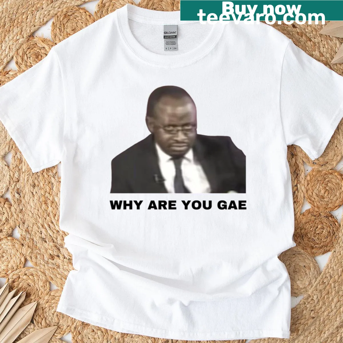Meme-inspired t-shirt featuring a phrase from the Uganda gay rights interview. — on a men's t-shirt