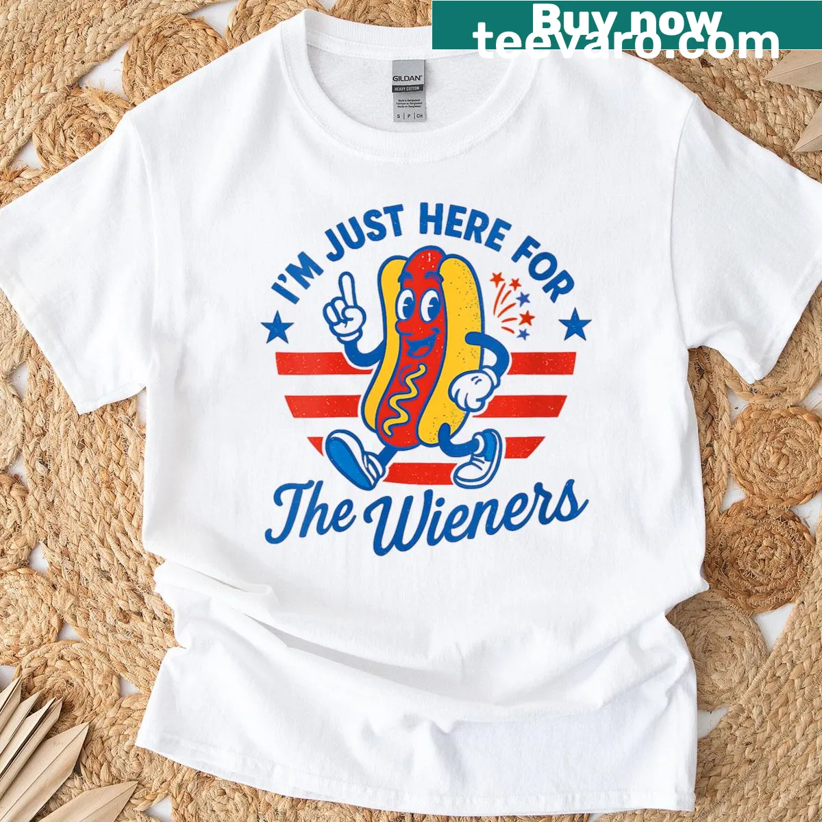 Funny hot dog graphic for Fourth of July T-shirt — on a men's t-shirt