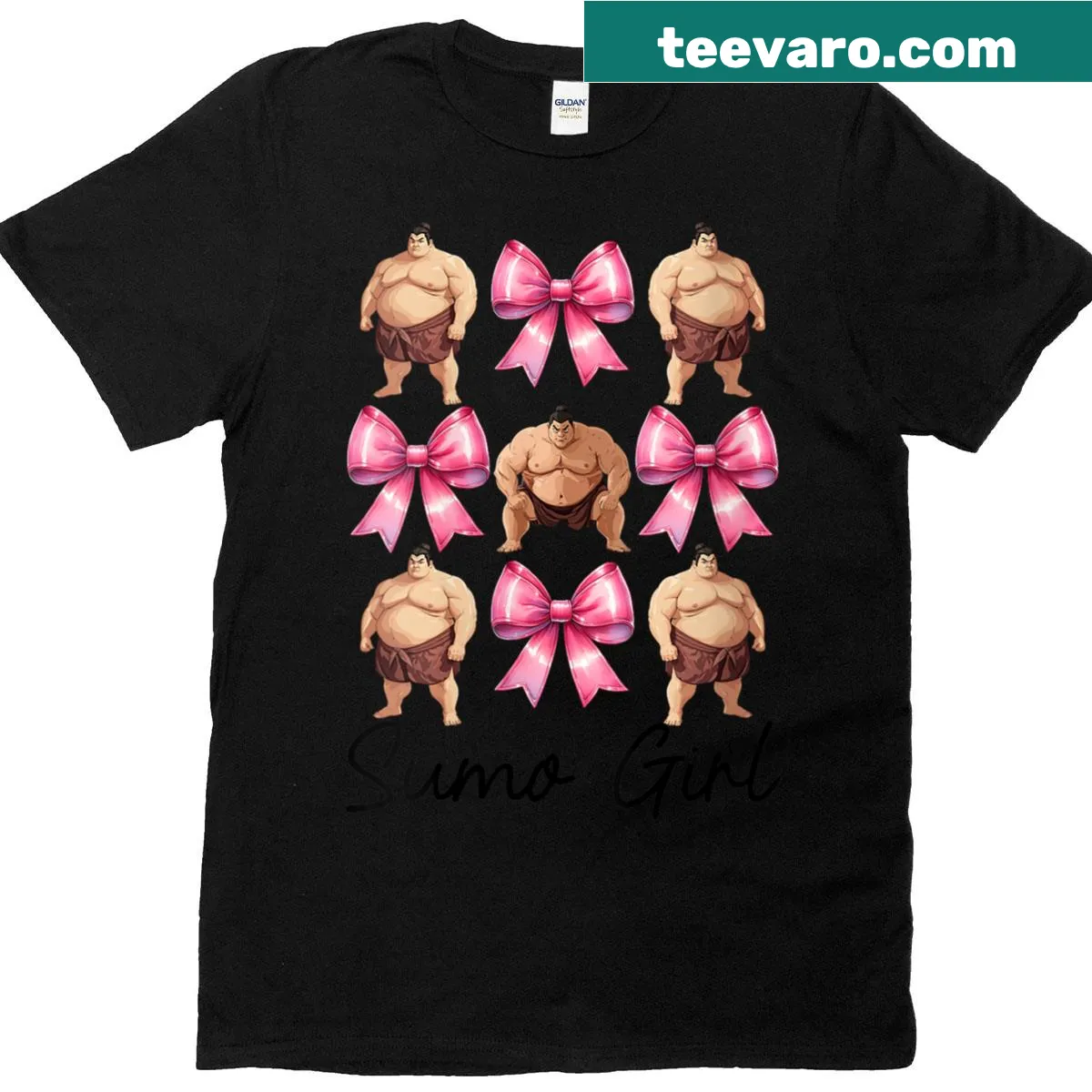 Cute sumo girl illustration T-shirt celebrating sumo wrestling — on a men's t-shirt