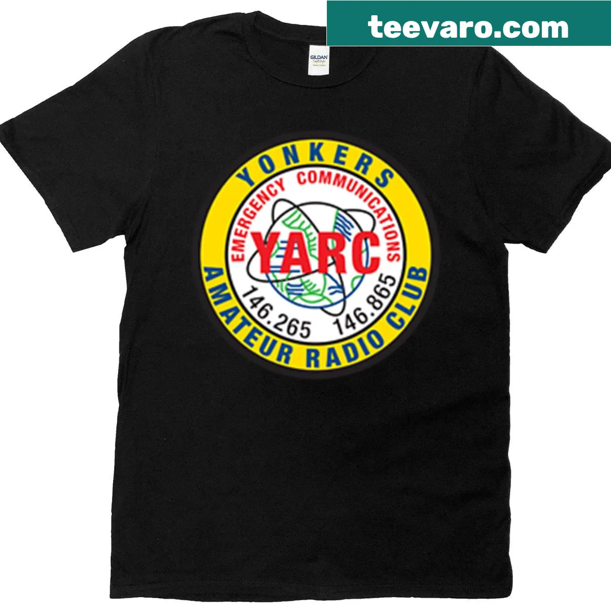 T-shirt featuring the YARC emblem for amateur radio enthusiasts — on a men's t-shirt
