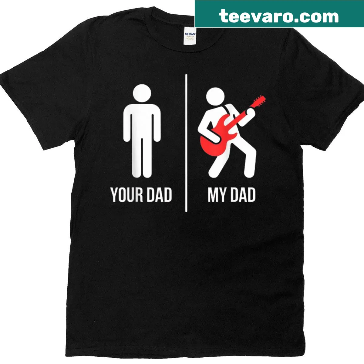 Guitar-themed T-shirt celebrating dads with musical roles — on a men's t-shirt