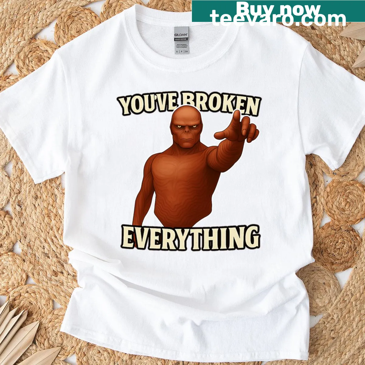 Stranger Things Vecna T-shirt with the phrase 'You've Broken Everything' — on a men's t-shirt