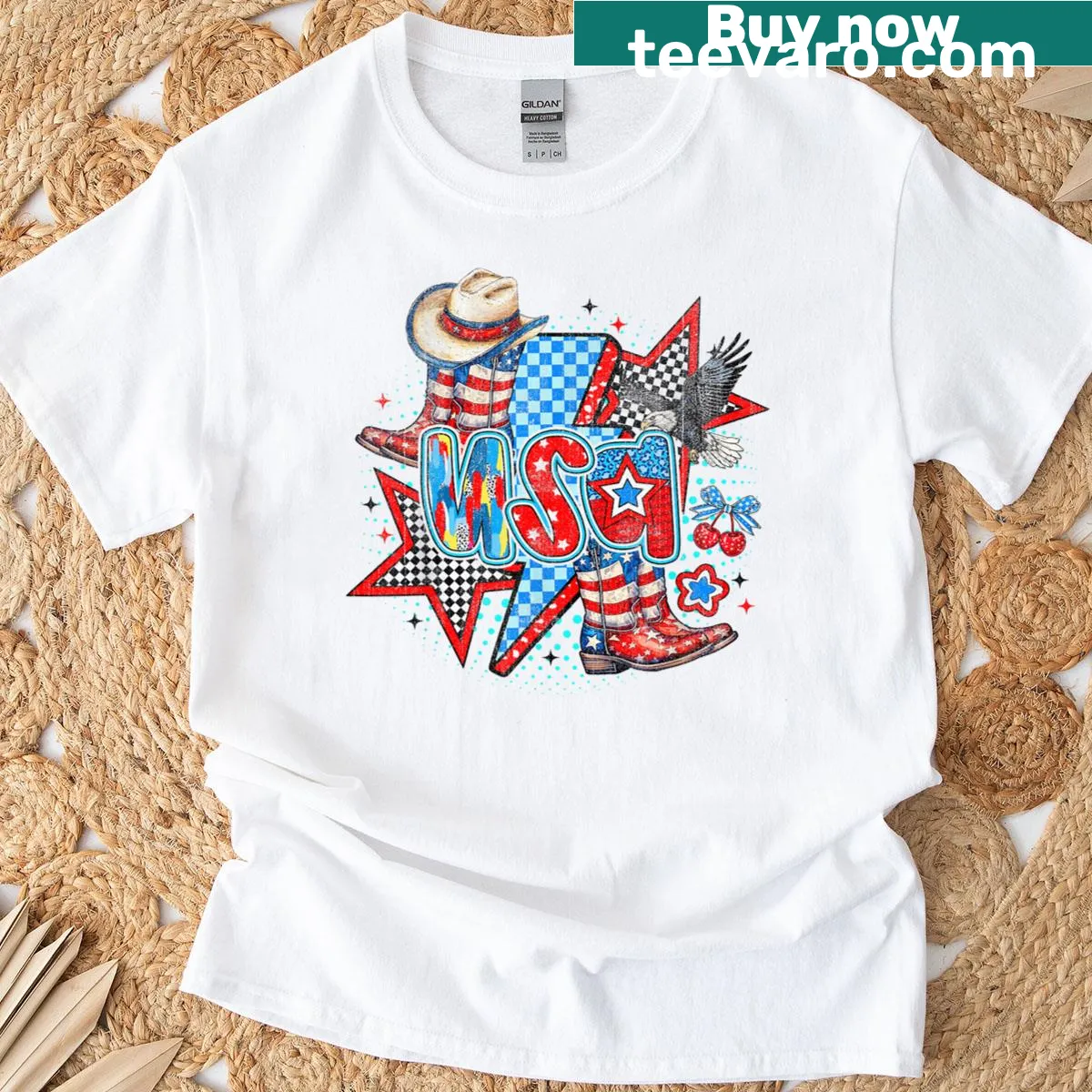 Patriotic cowgirl and cowboy design on a T-shirt — on a men's t-shirt