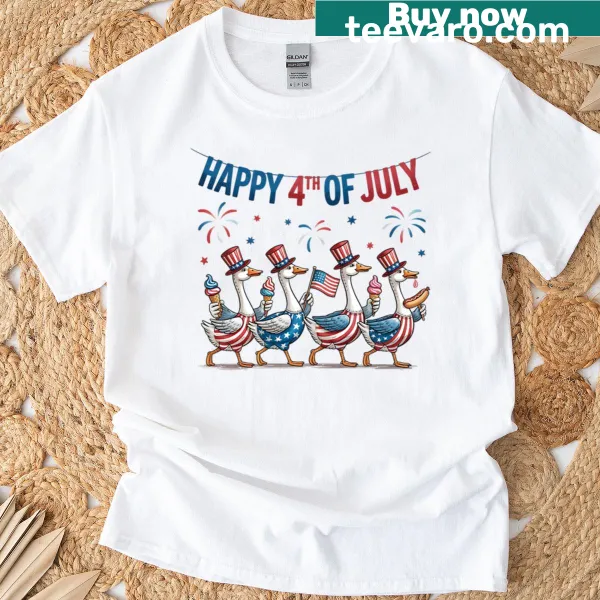 Cartoon goose parade design for a patriotic T-shirt
