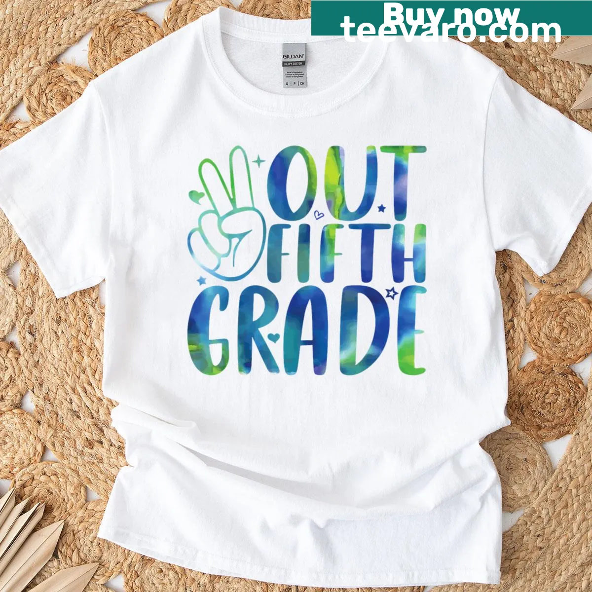Kids T-shirt with 'Peace Out 5th Grade' and tie-dye design — on a men's t-shirt