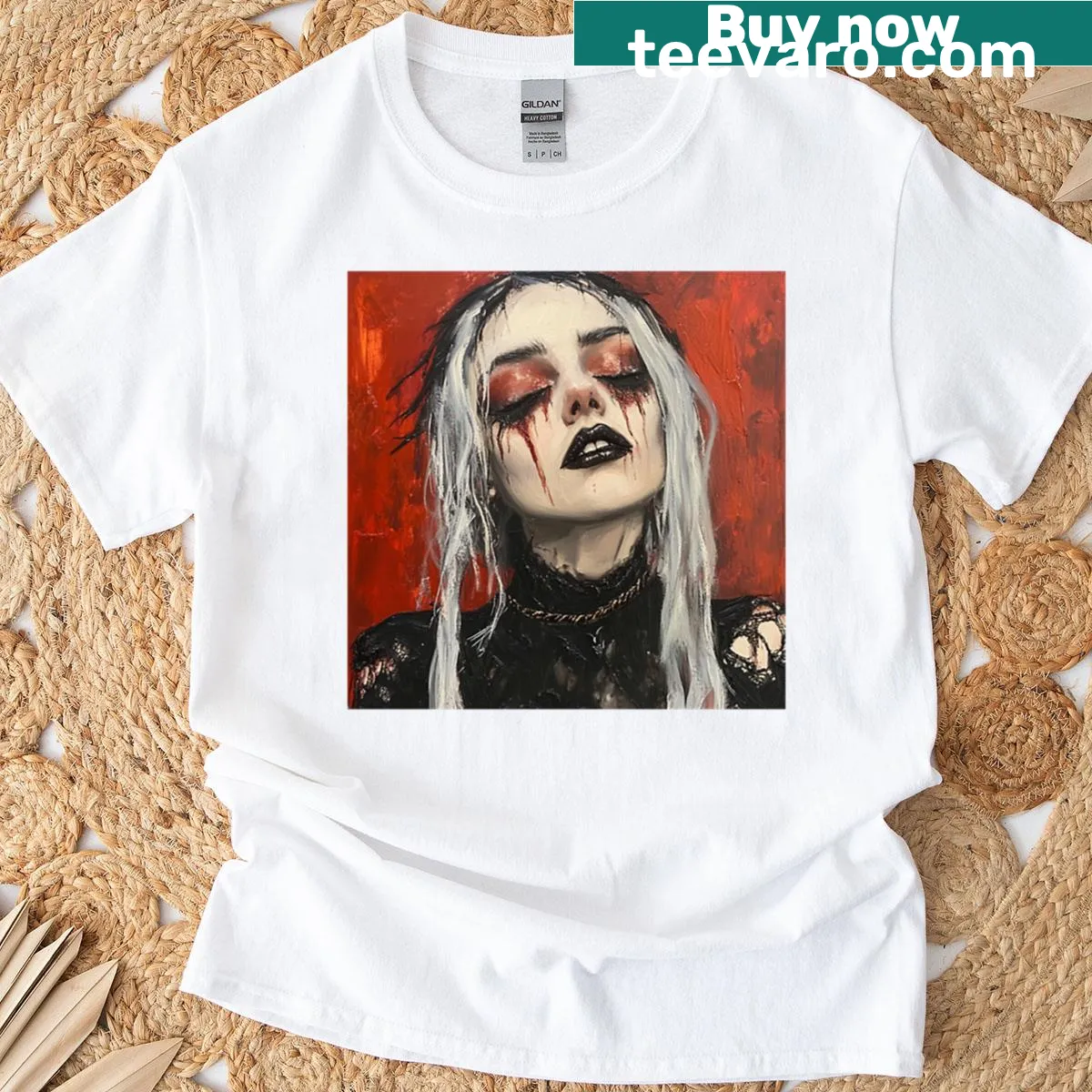 Edgy T-shirt featuring a Deadpunk woman's face illustration — on a men's t-shirt