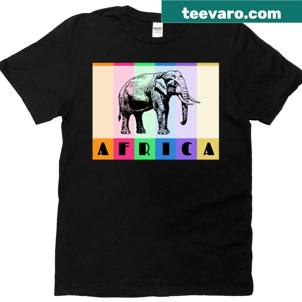 Illustration of an elephant with stripes on a t-shirt — on a men's t-shirt