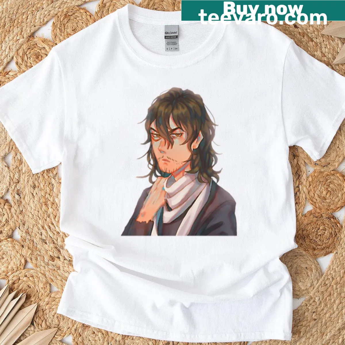 Aizawa character graphic T-shirt — on a men's t-shirt
