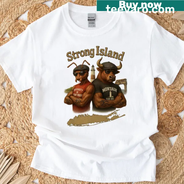 Illustrated ant and ox graphic on a casual t-shirt.