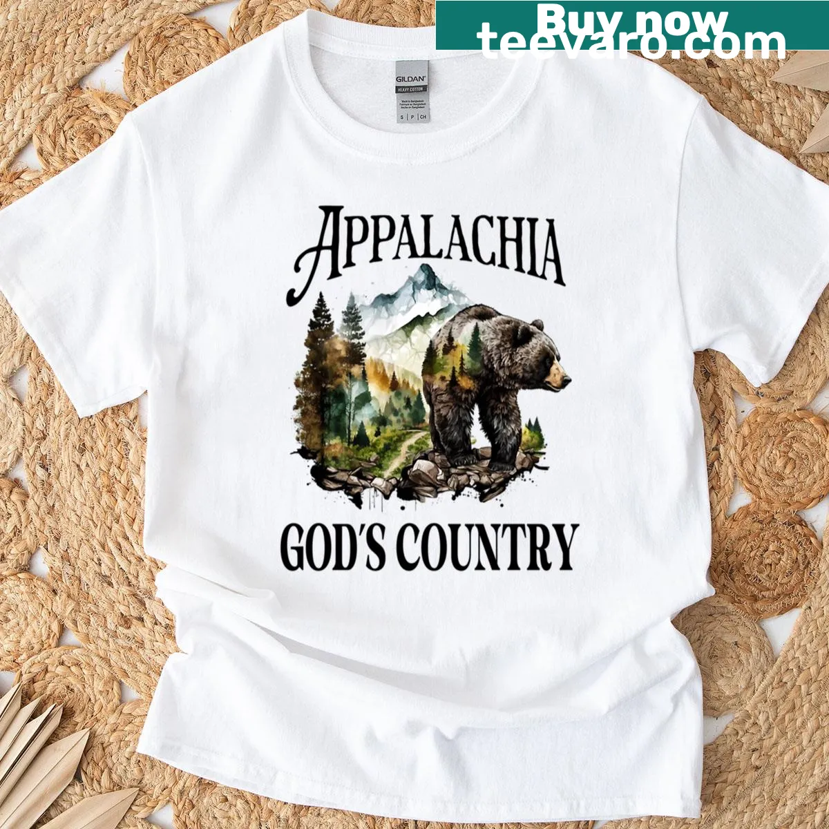Bear mountain art T-shirt depicting Appalachia scenery — on a men's t-shirt