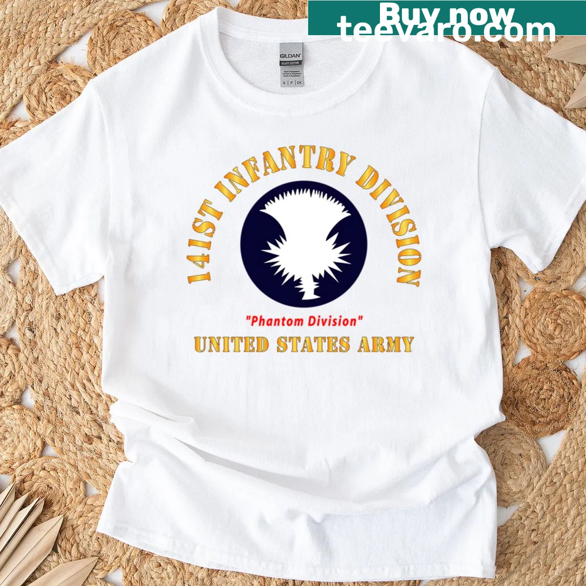 141st Phantom Infantry Division emblem T-shirt — on a men's t-shirt