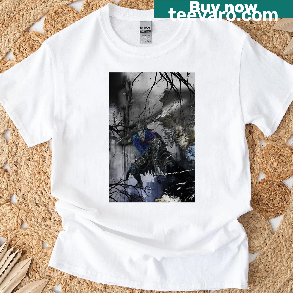 Graphic of Artorias the Abysswalker from fantasy gaming on a t-shirt — on a men's t-shirt