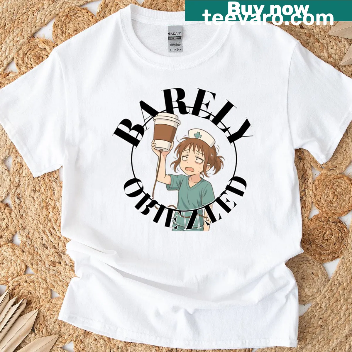 T-shirt with the phrase 'Barely Oriented' in playful typography — on a men's t-shirt