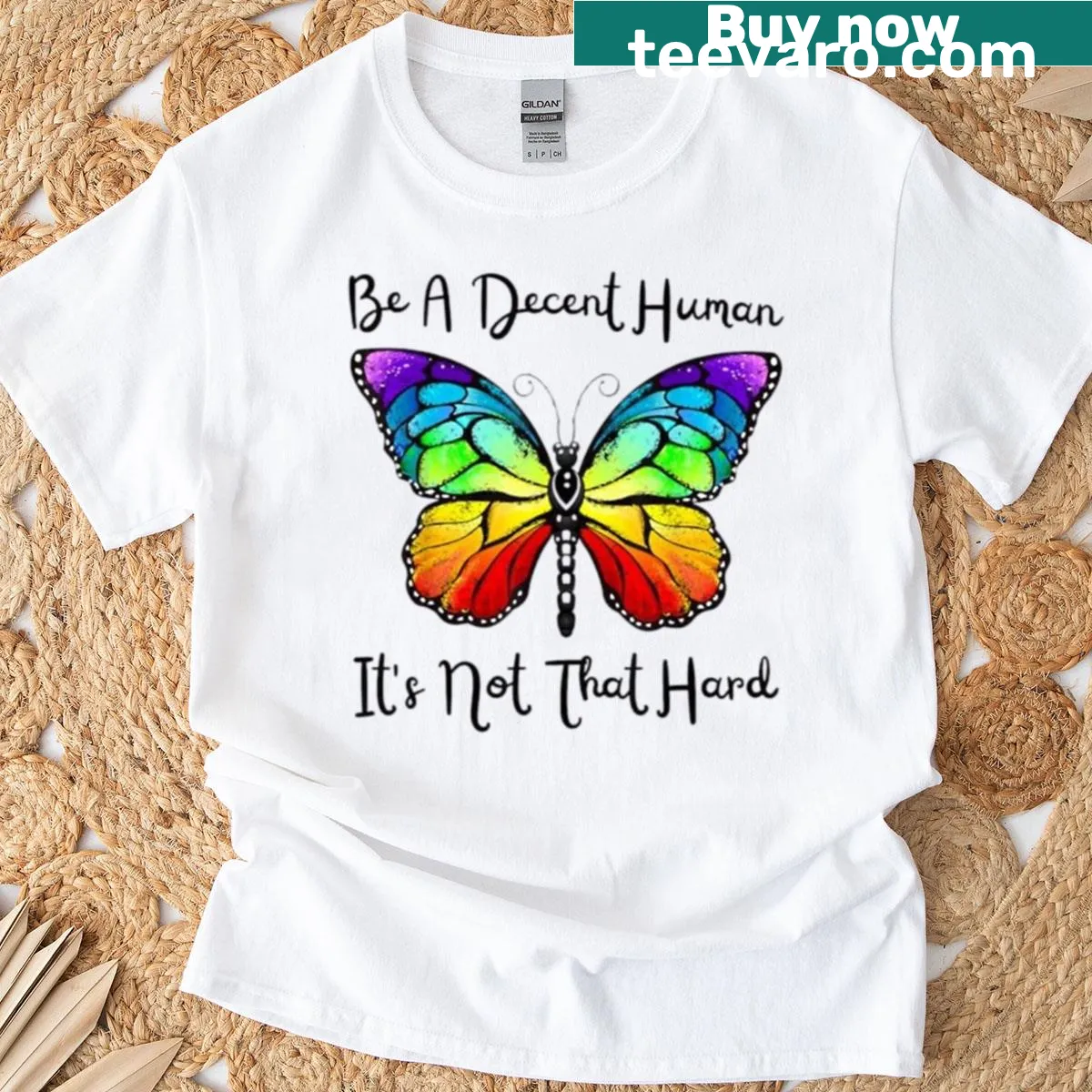 T-shirt with the phrase 'Be A Decent Human, It's Not That Hard' in bold typography — on a men's t-shirt