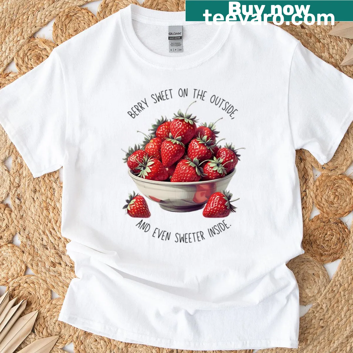 Strawberry plate design T-shirt celebrating sweetness — on a men's t-shirt