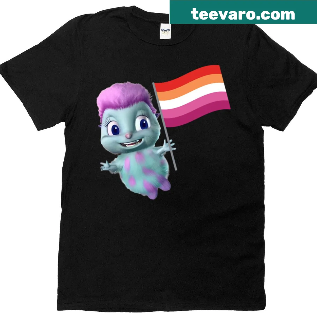 T-shirt featuring the Lesbian Pride flag design — on a men's t-shirt