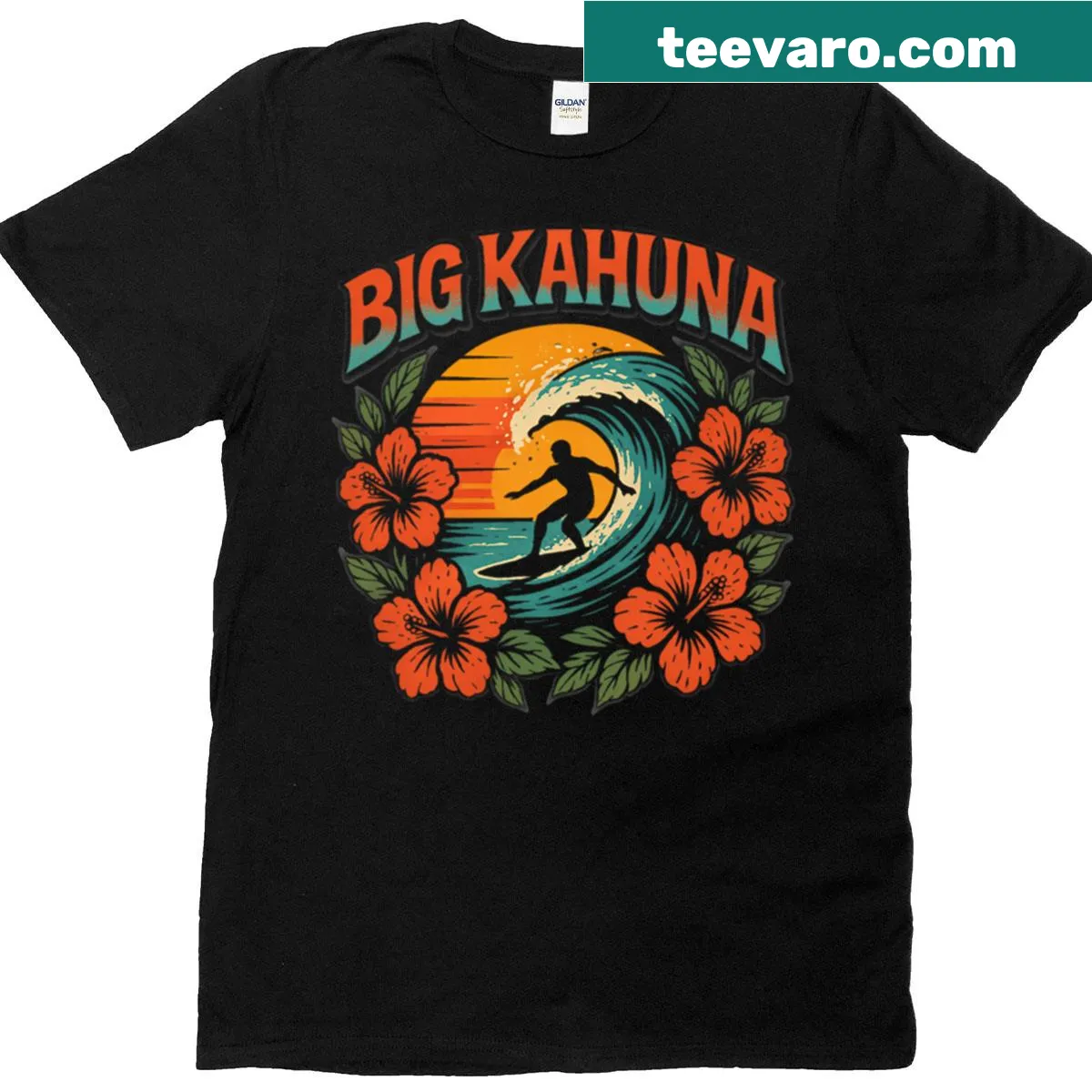 Big Kahuna Surfer Riding Waves In Hawaii T-shirt featuring a surfer graphic — on a men's t-shirt