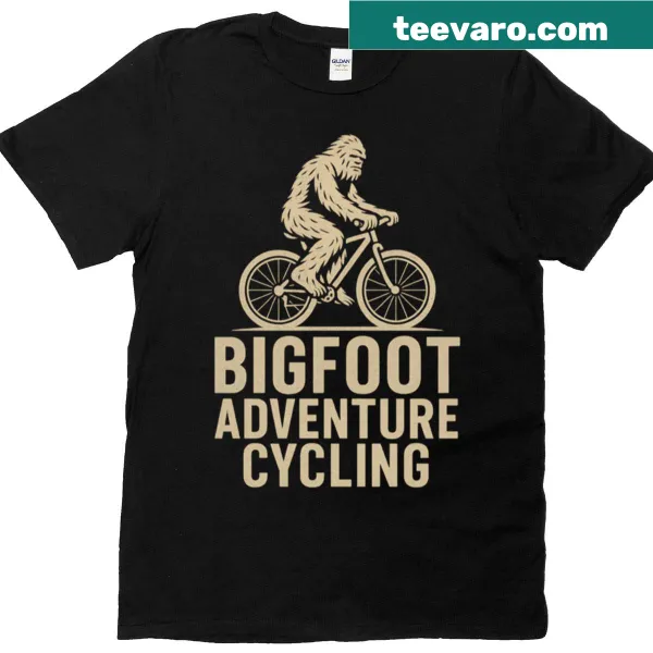 Illustration of Bigfoot biking in a scenic environment on a T-shirt