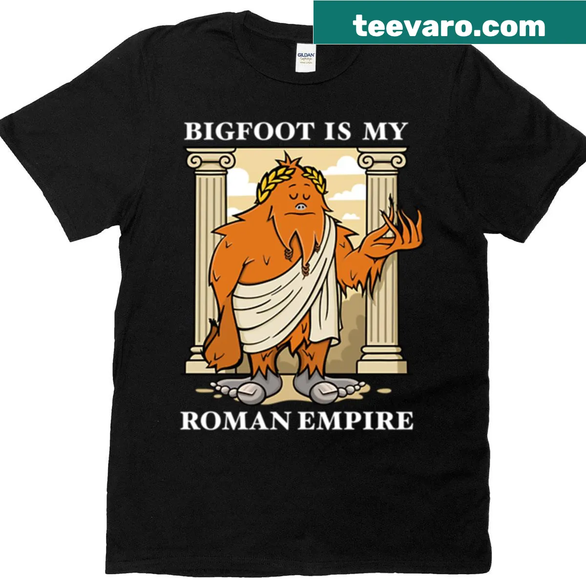 Bigfoot Is My Roman Empire Alternate T-shirt with a humorous design — on a men's t-shirt