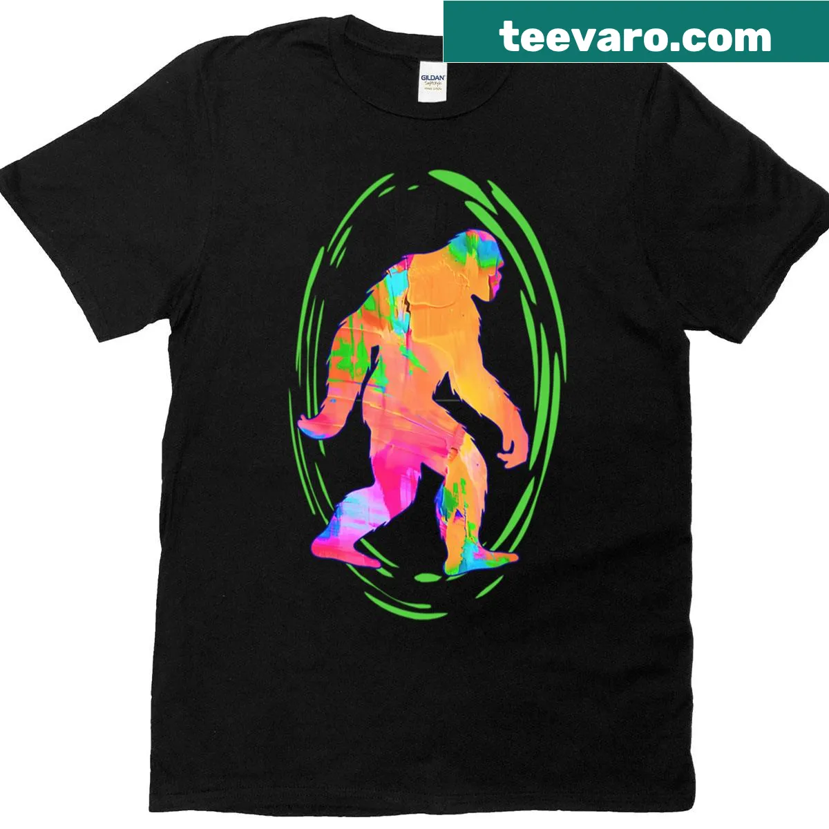 Bigfoot Neon T-shirt with a playful Bigfoot graphic — on a men's t-shirt