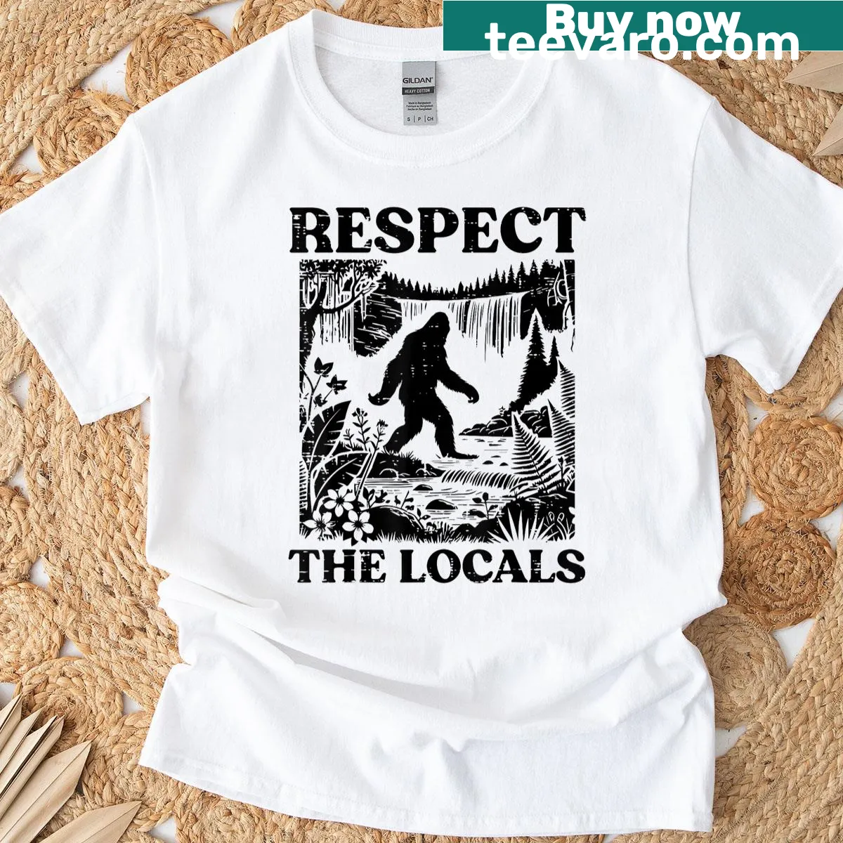 Vintage distressed Bigfoot T-shirt with silhouette design — on a men's t-shirt