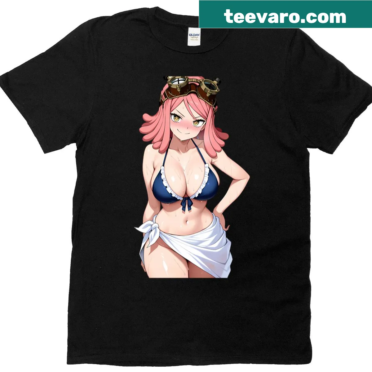 Bikini Mei Anime Waifu T-shirt featuring an anime character design — on a men's t-shirt