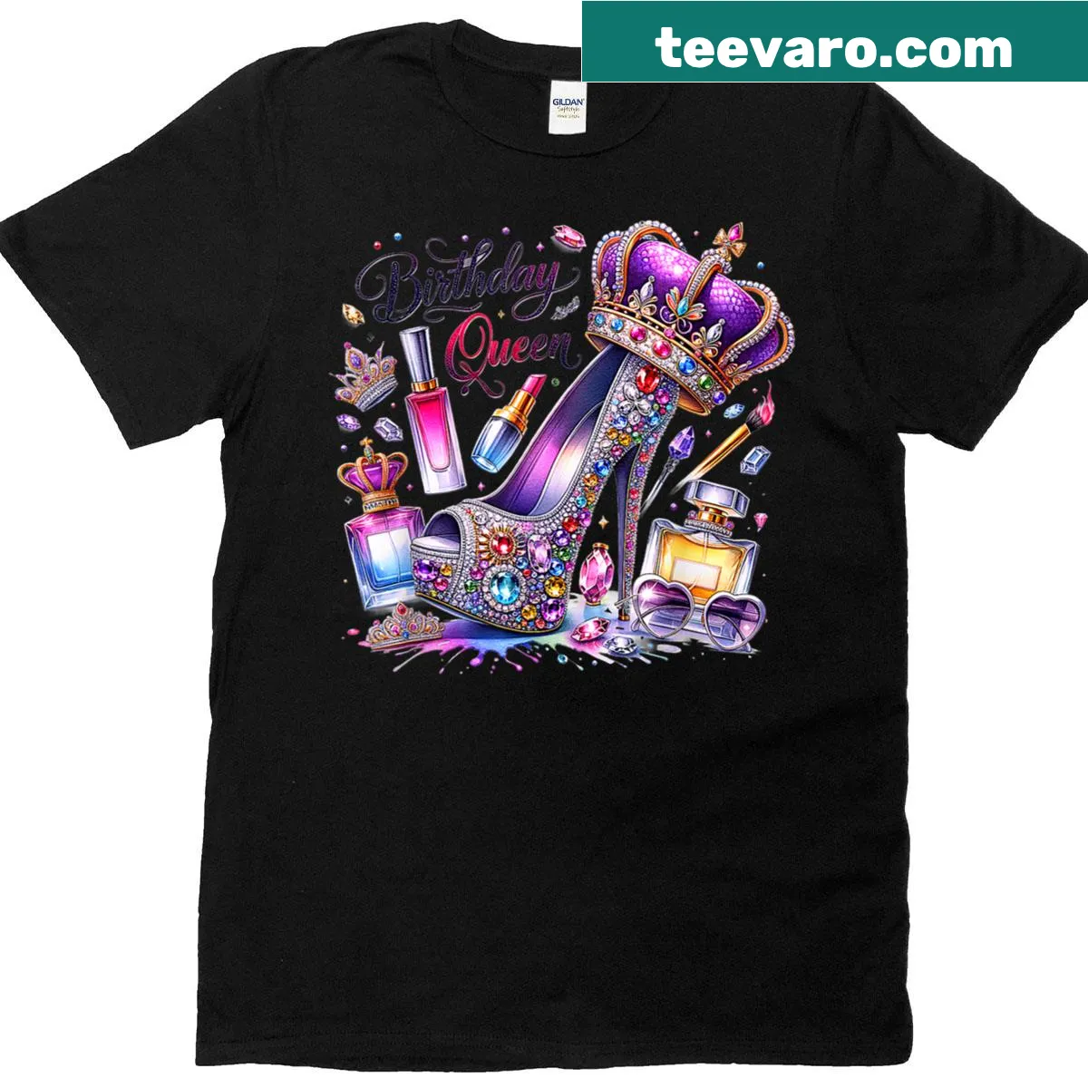 T-shirt with 'Birthday Queen' graphic for celebrations — on a men's t-shirt