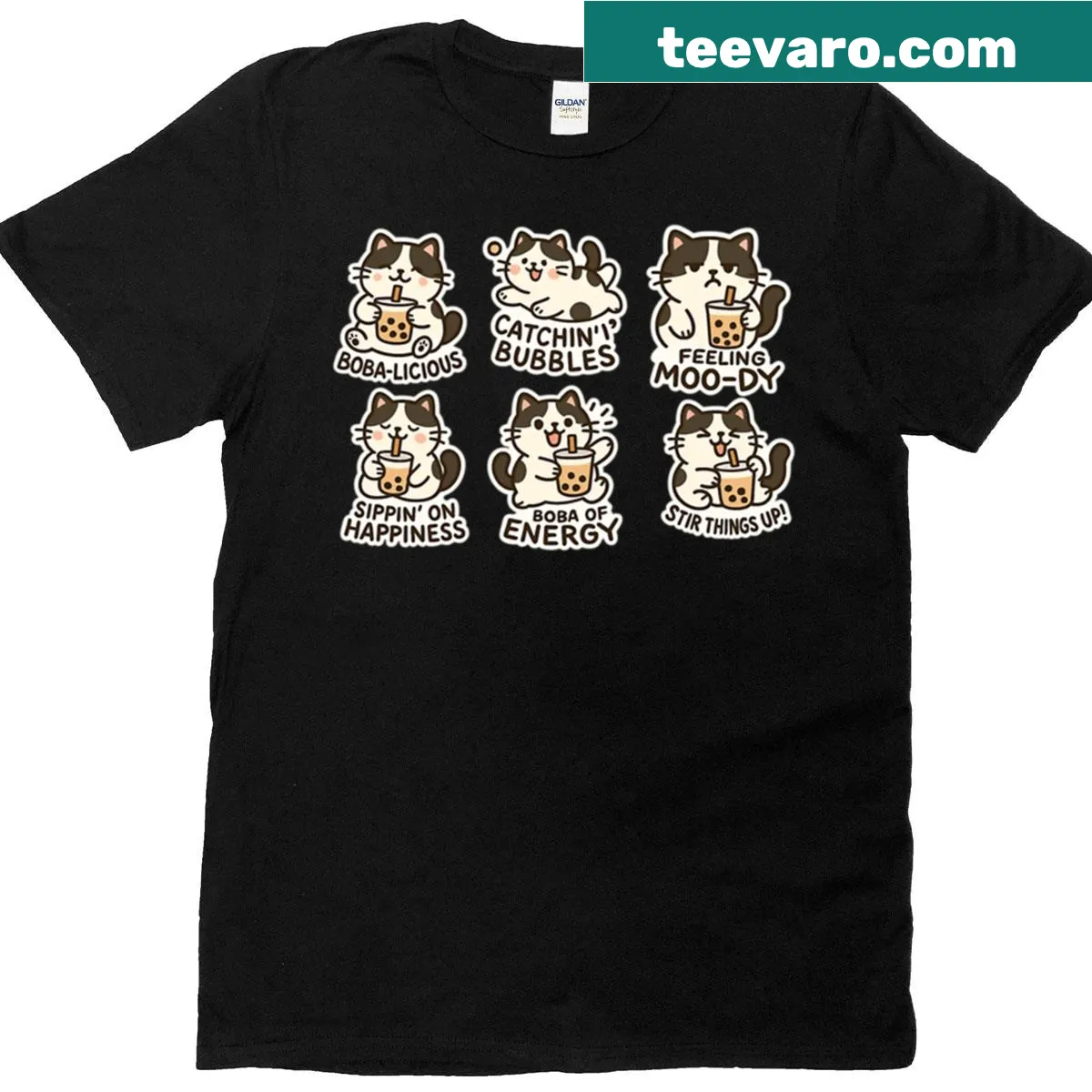 Cartoon T-shirt with 'Moo Moo-d For Boba' text — on a men's t-shirt