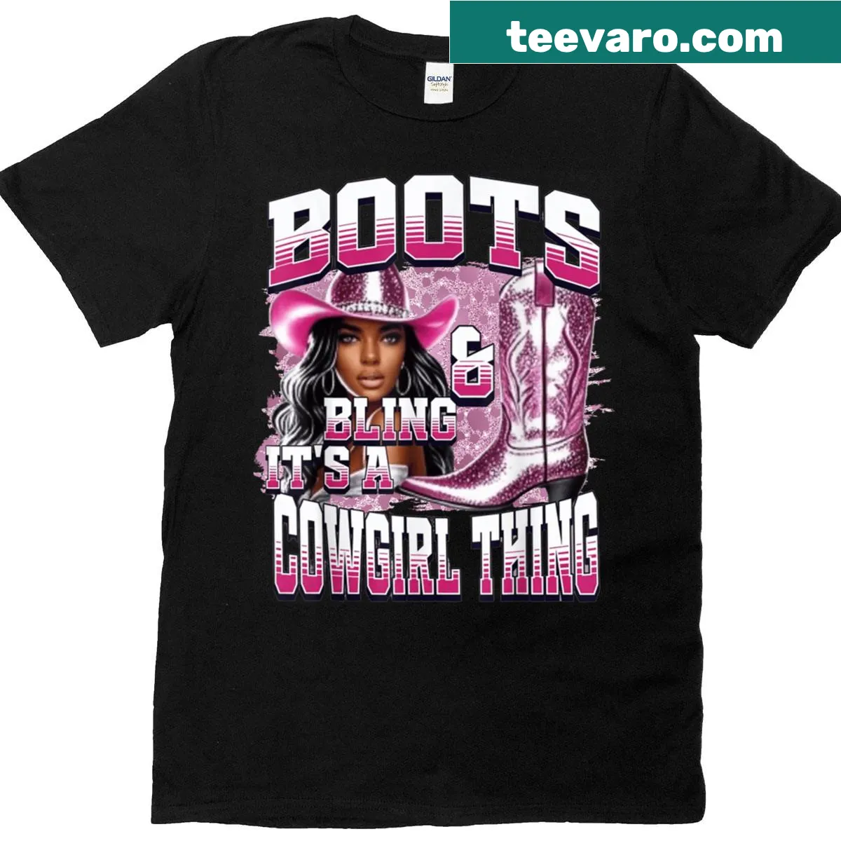 Vintage-style t-shirt with the phrase 'It's A Cowgirl Thing' and boots graphic — on a men's t-shirt