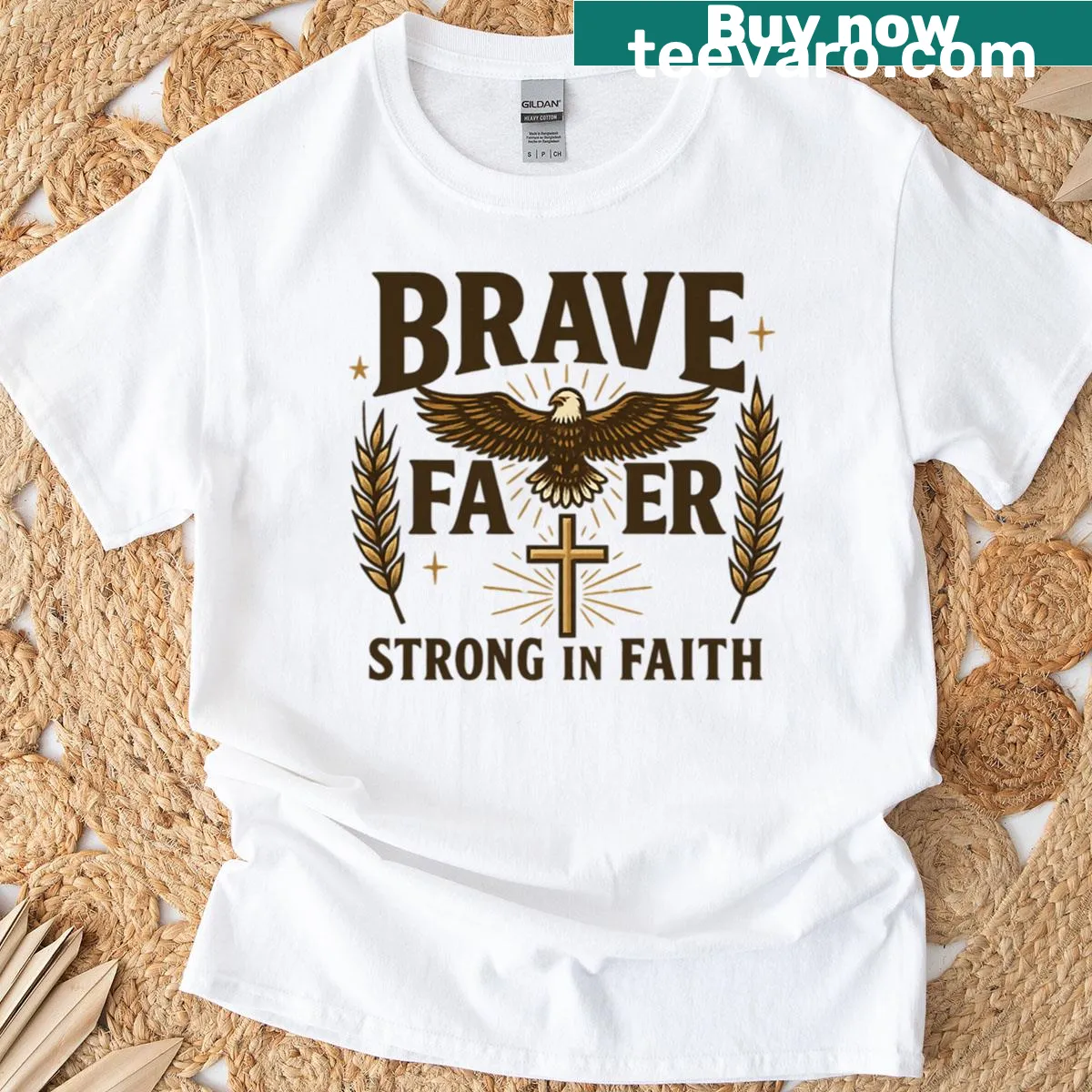 T-shirt featuring an eagle and cross design for Christian dads — on a men's t-shirt