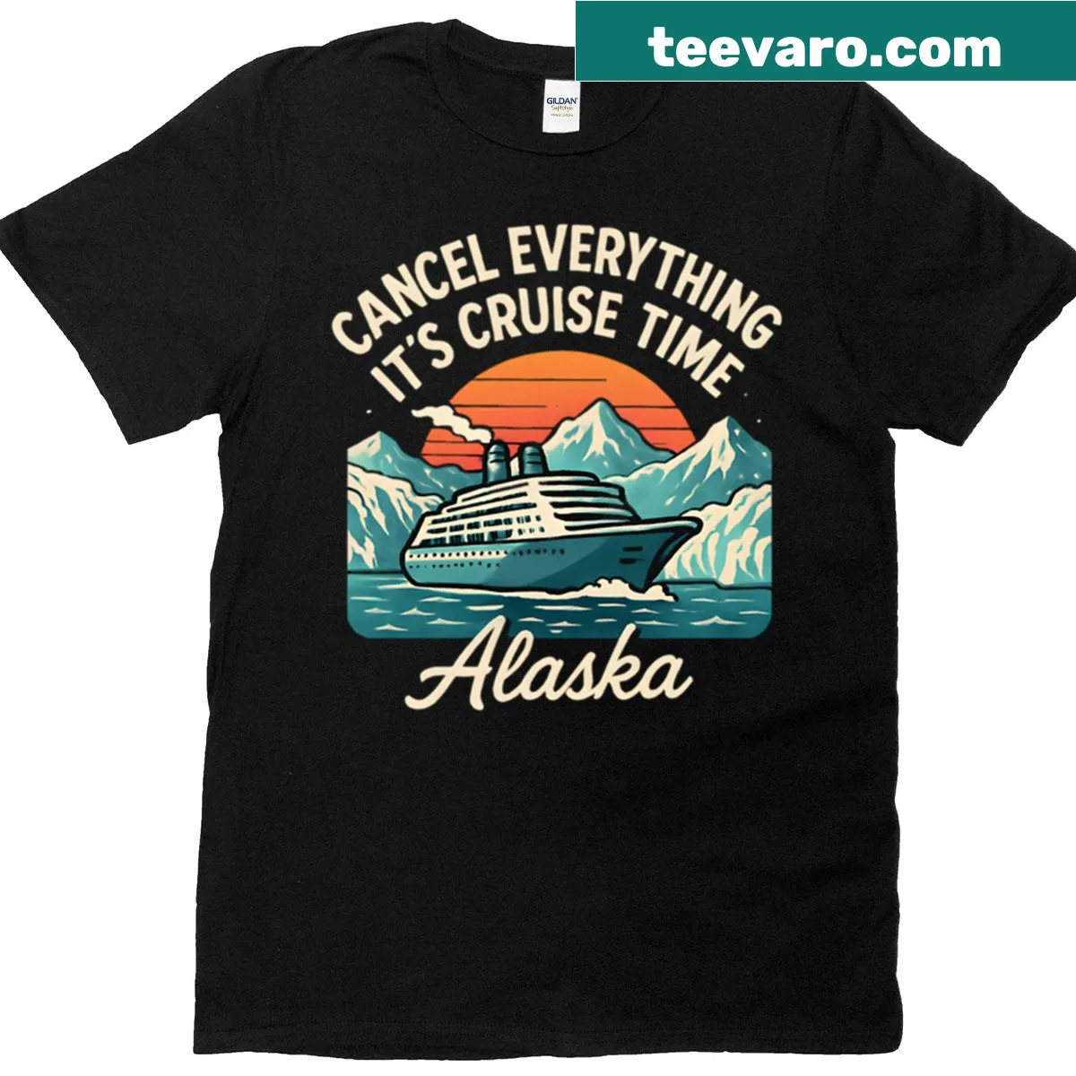 Travel-themed t-shirt announcing cruise time with fun typography. — on a men's t-shirt