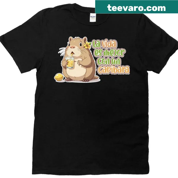 Life is Better With A Capybara phrase on a T-shirt