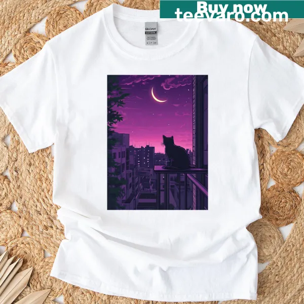 T-shirt featuring a cat sitting on a windowsill
