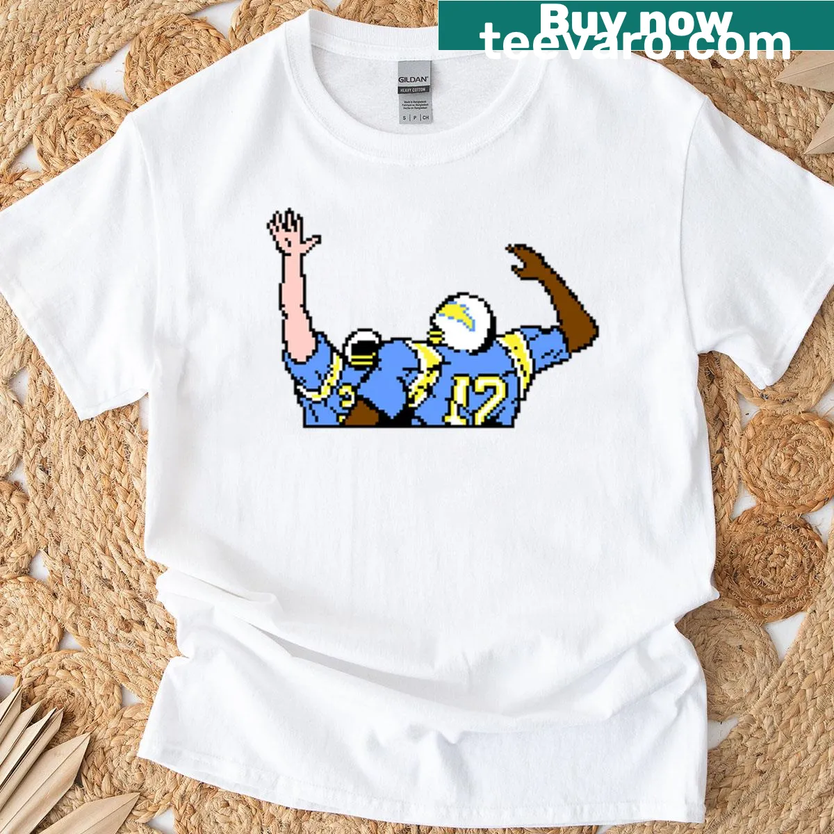 Vintage-style graphic of Chargers celebrating a touchdown — on a men's t-shirt
