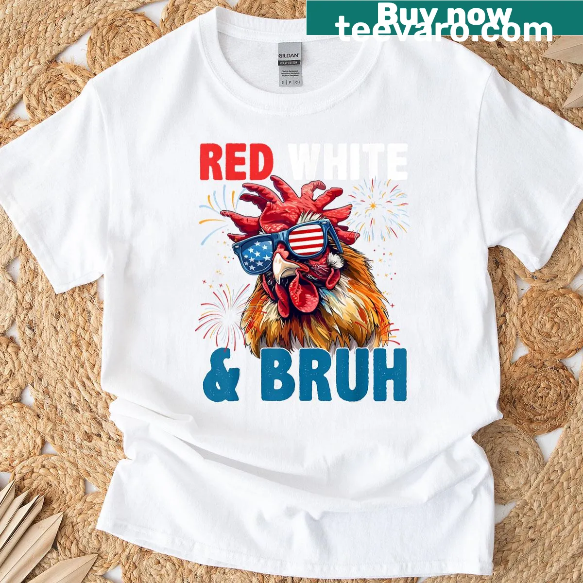 Humorous chicken illustration for 4th of July celebration — on a men's t-shirt