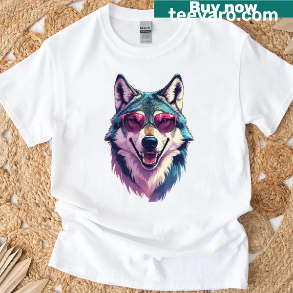 Cartoon wolf wearing sunglasses t-shirt