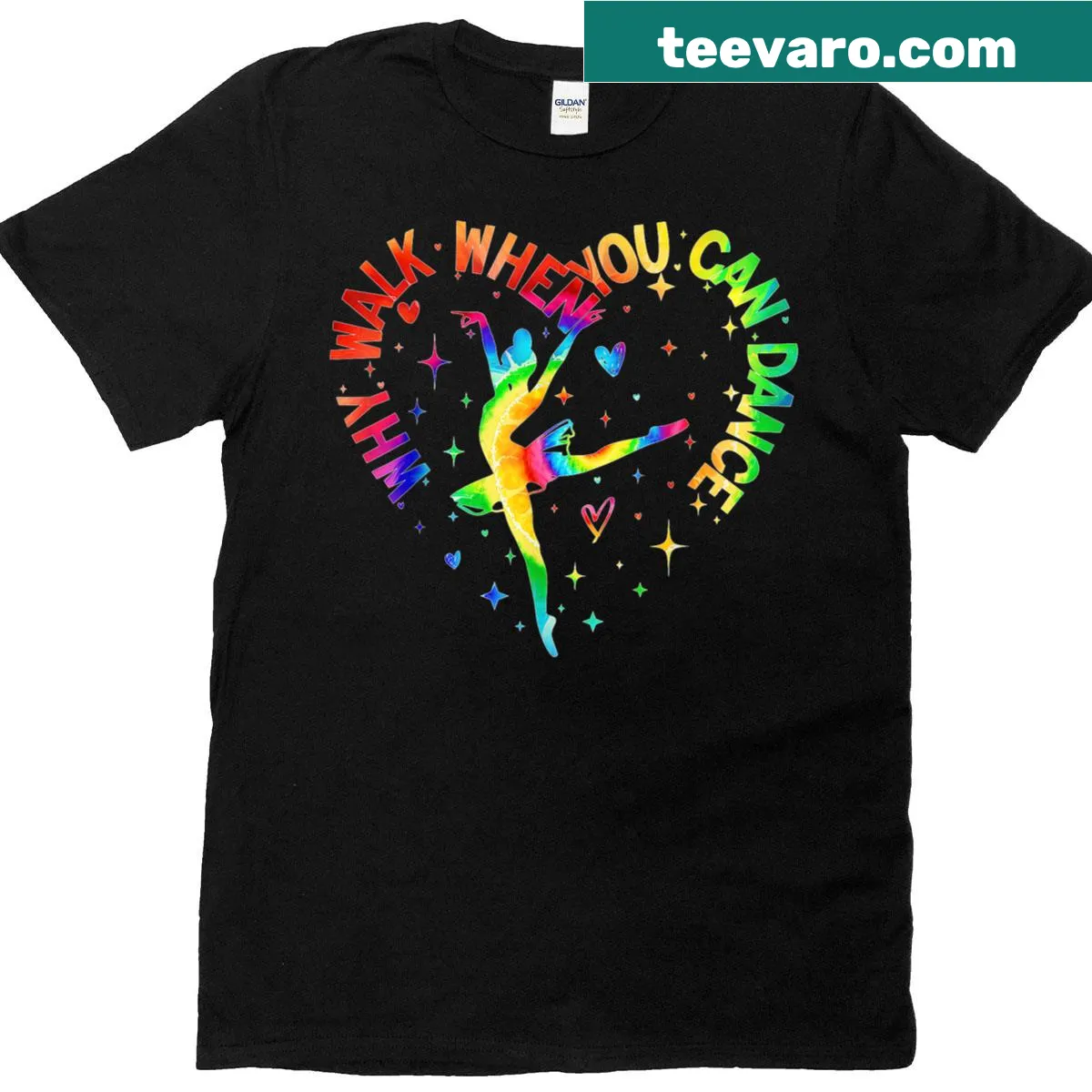 Typography design with 'Why Walk When You Can Dance?' on a T-shirt. — on a men's t-shirt
