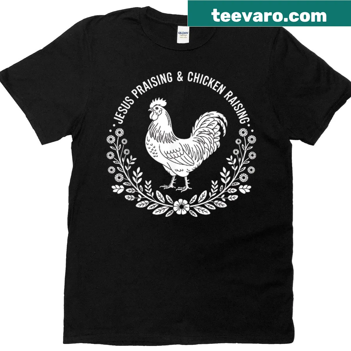 Illustration of Jesus and a chicken on a T-shirt. — on a men's t-shirt