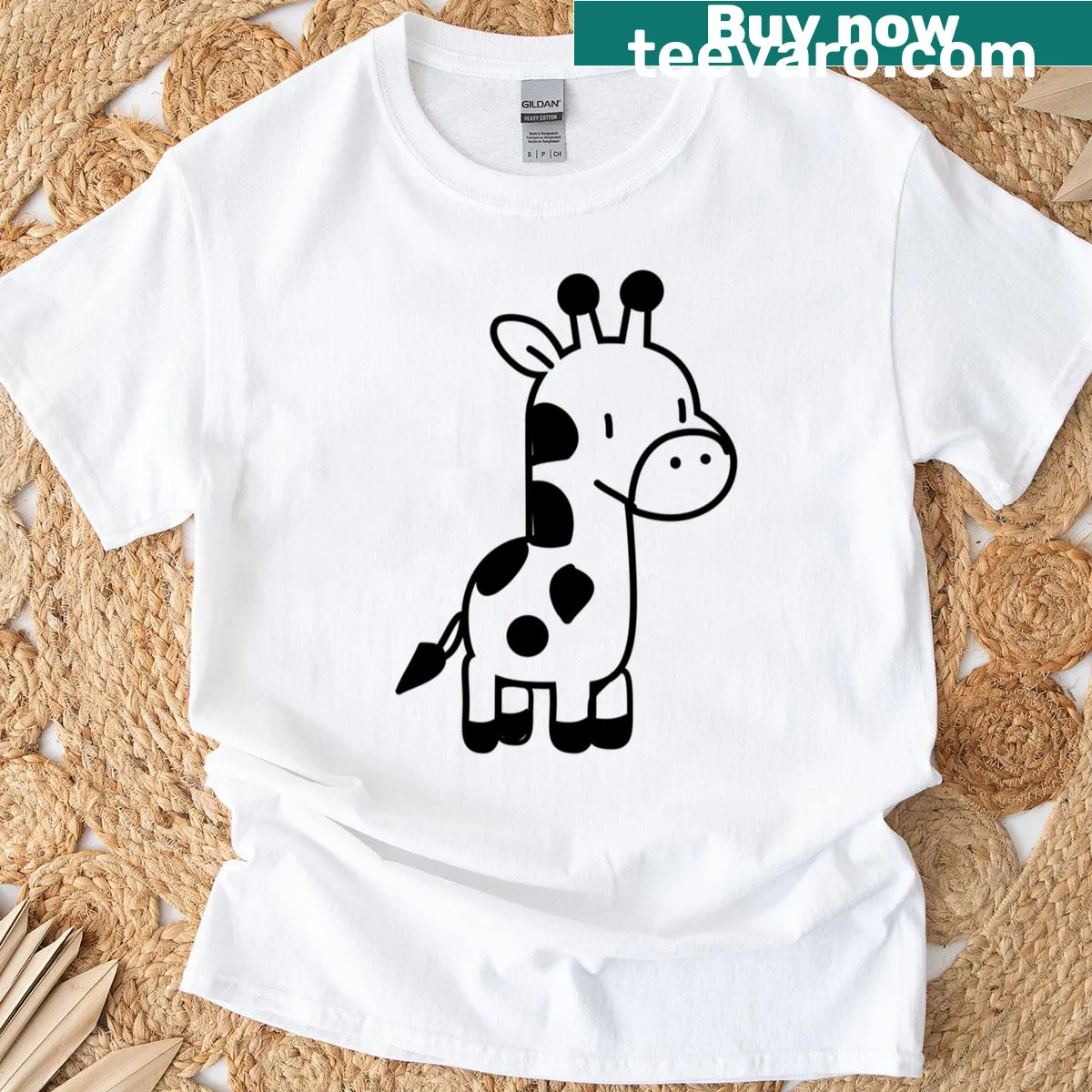 Kawaii cartoon-style giraffe design on t-shirt — on a men's t-shirt