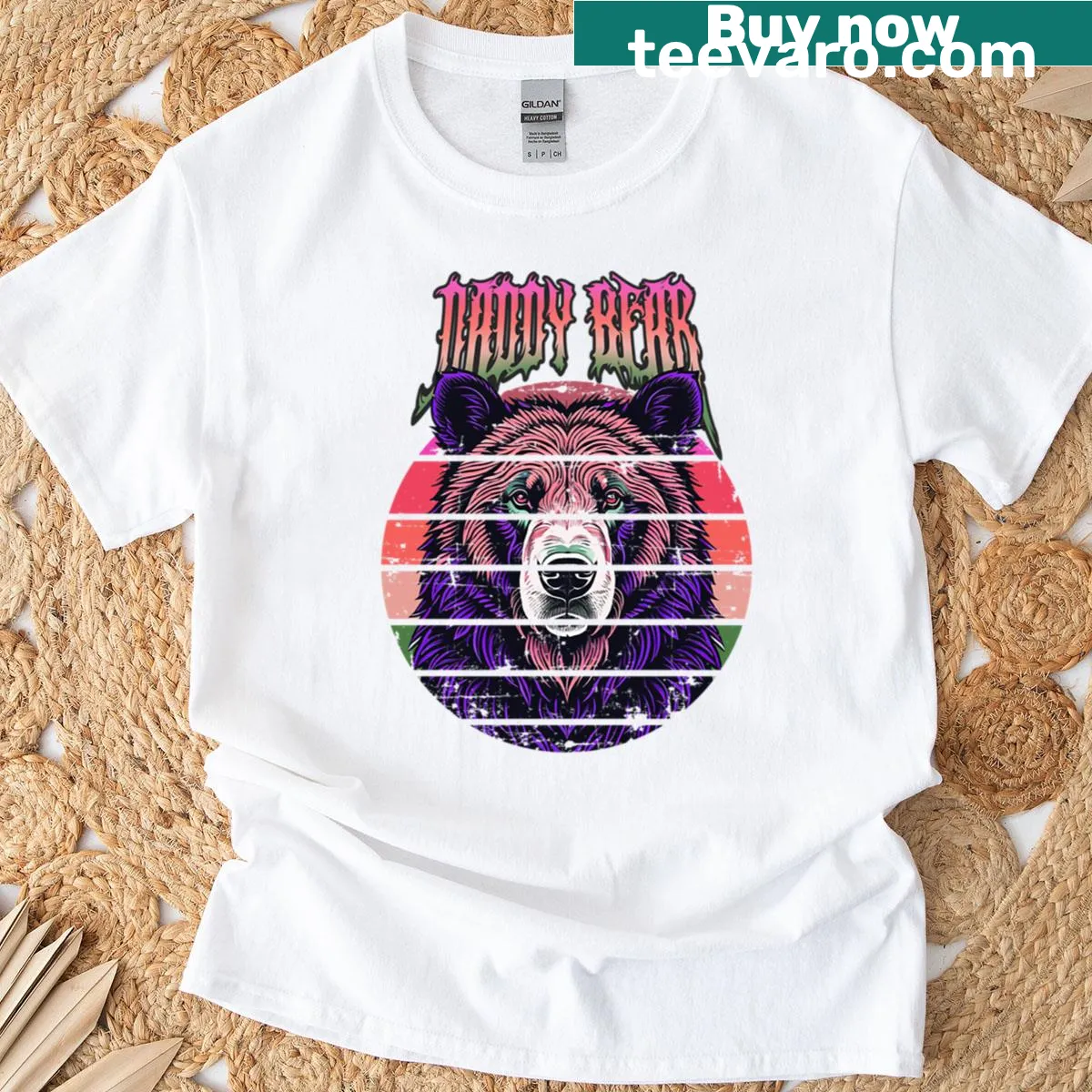 Cartoon bear with 'Daddy Bear' text — on a men's t-shirt