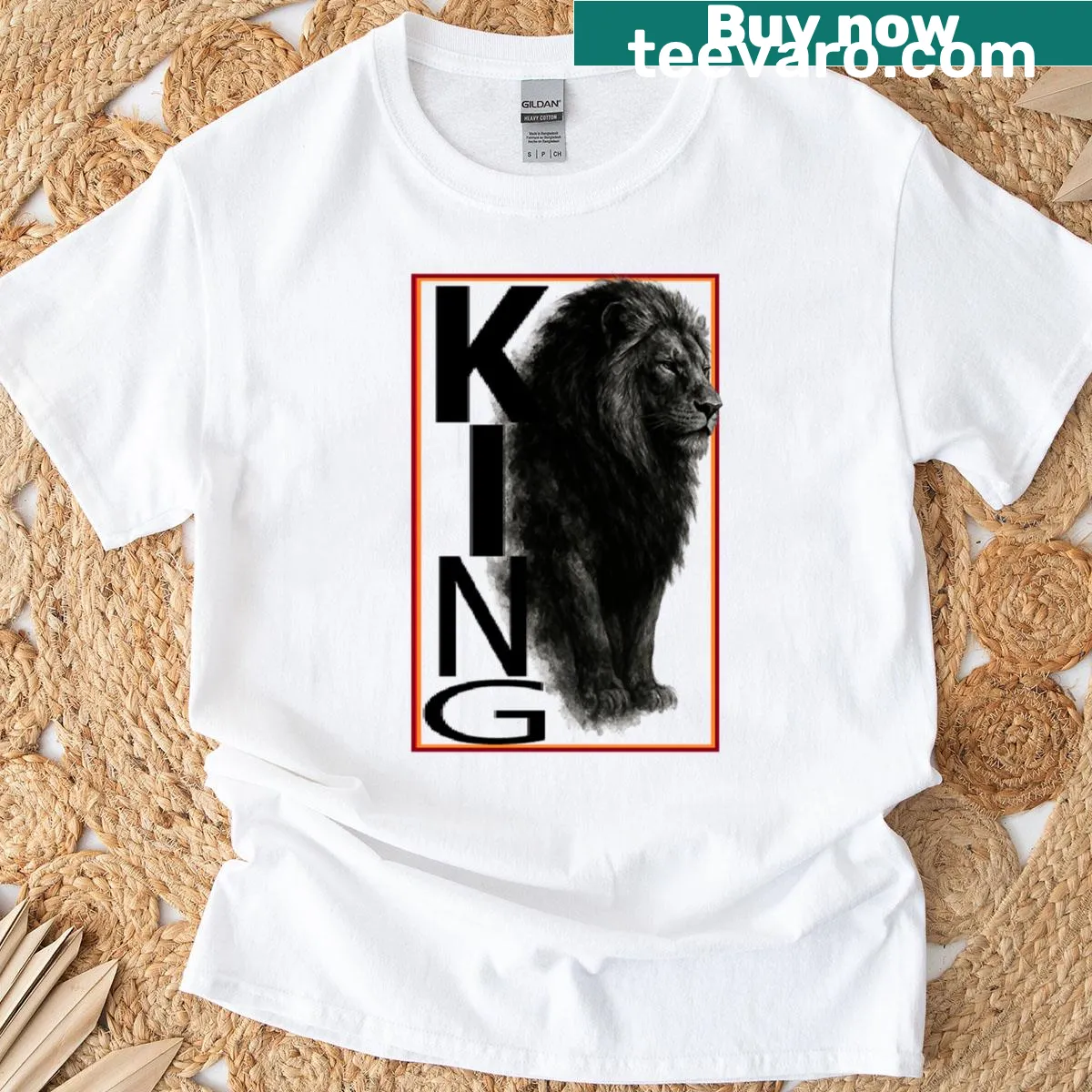 Realistic dark ink lion design on t-shirt — on a men's t-shirt