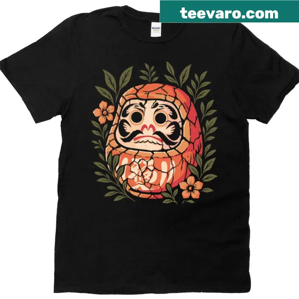 Minimalist t-shirt featuring a Daruma garden design
