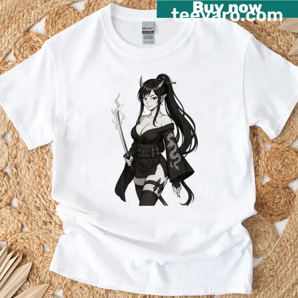 Demon samurai girl with katana T-shirt design