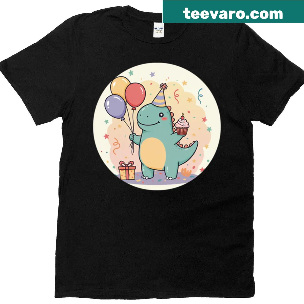 Fun dinosaur party graphic on a t-shirt — on a men's t-shirt