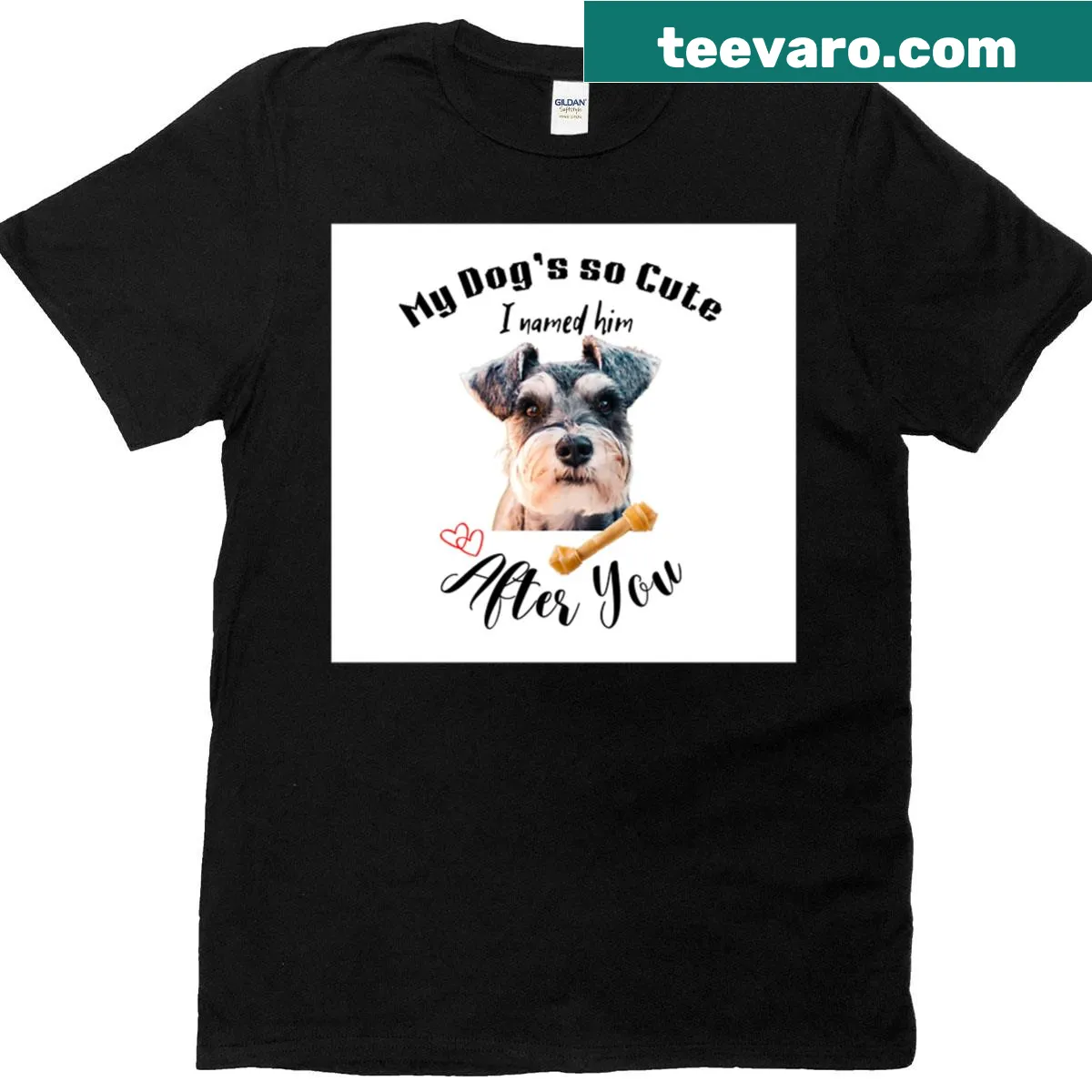 Cute dog with bone and heart design on a T-shirt for dog lovers — on a men's t-shirt