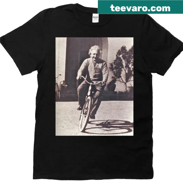 Illustrated Einstein riding a bike graphic T-shirt